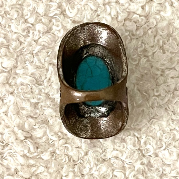 vintage boho engraved silver ring with turquoise stone - Picture 5 of 15